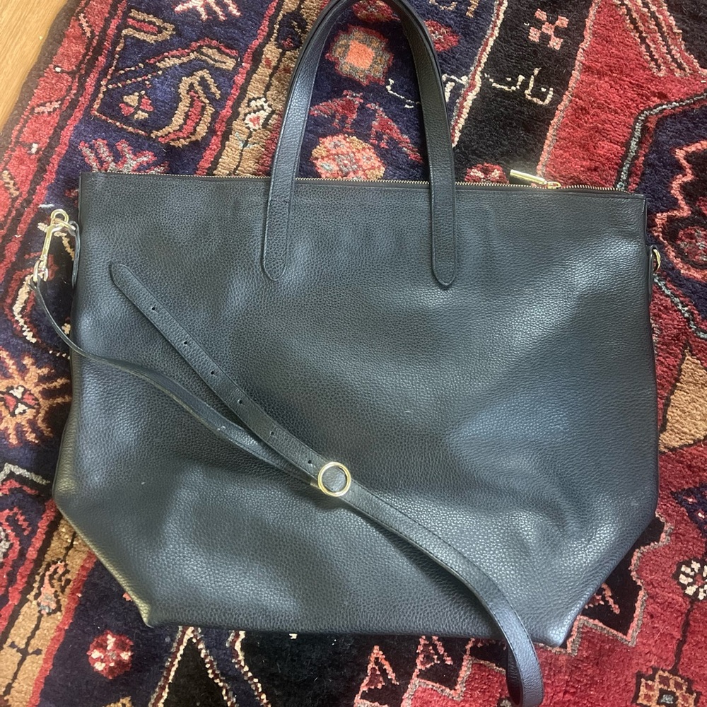 Large black Cuyana zipper tote, with strap